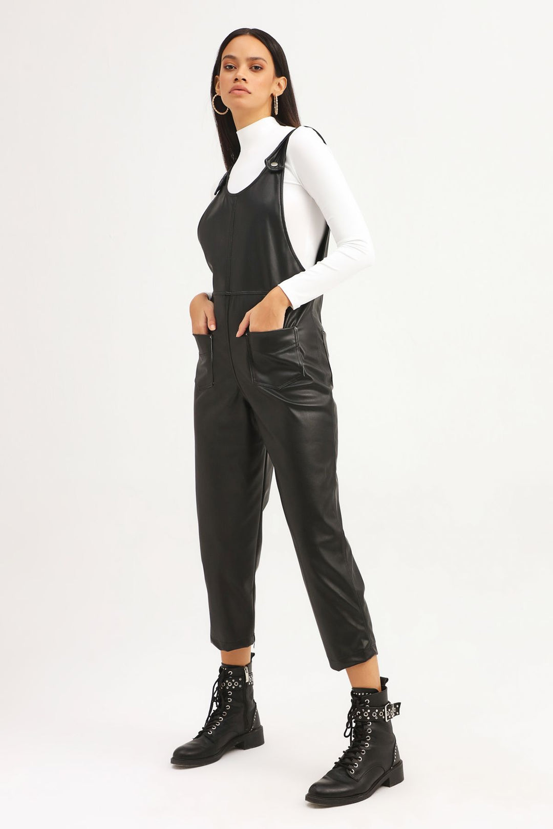Salopet Leather Jumpsuit Black