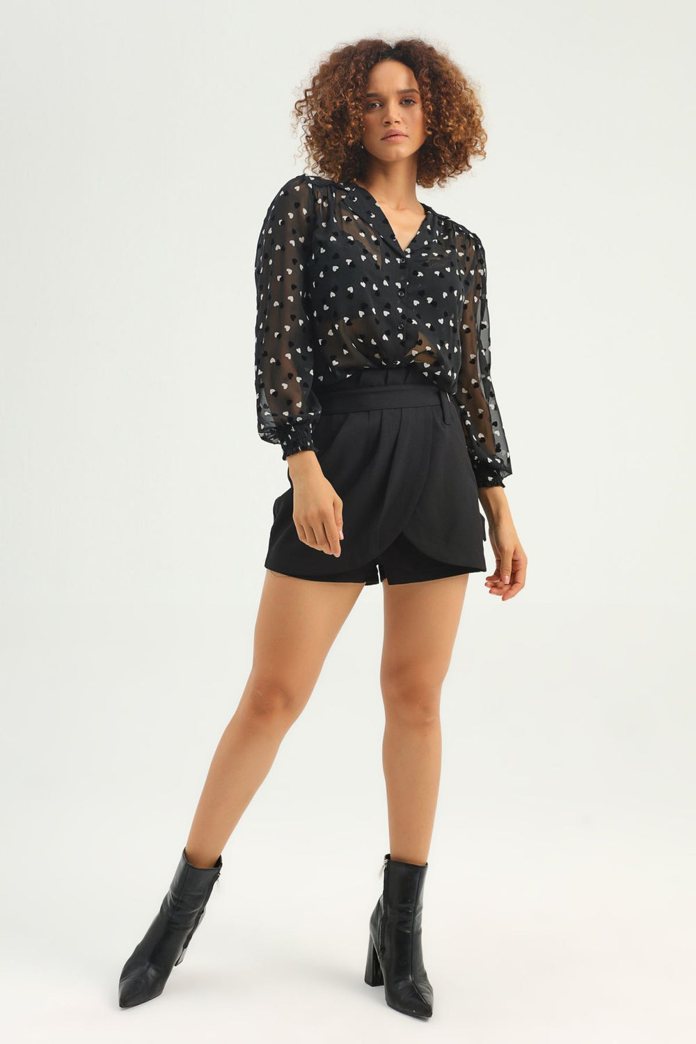 Belted Elastic Waist Short Skirt Black