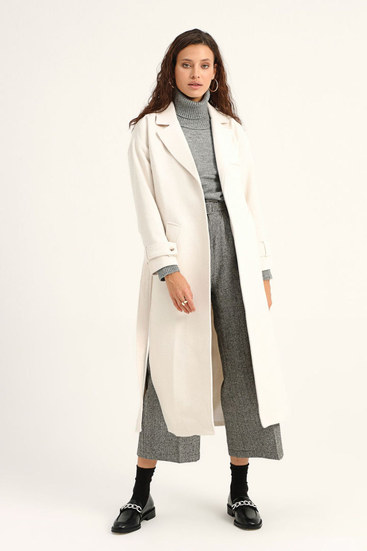 Belted Long Coat Ecru