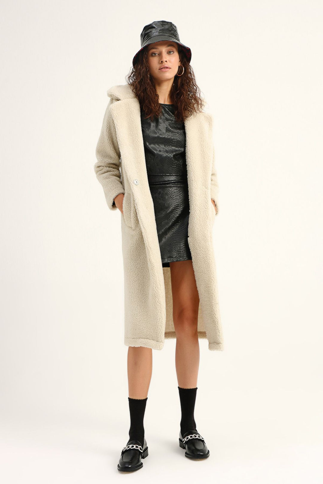Plush Single Button Coat Ecru