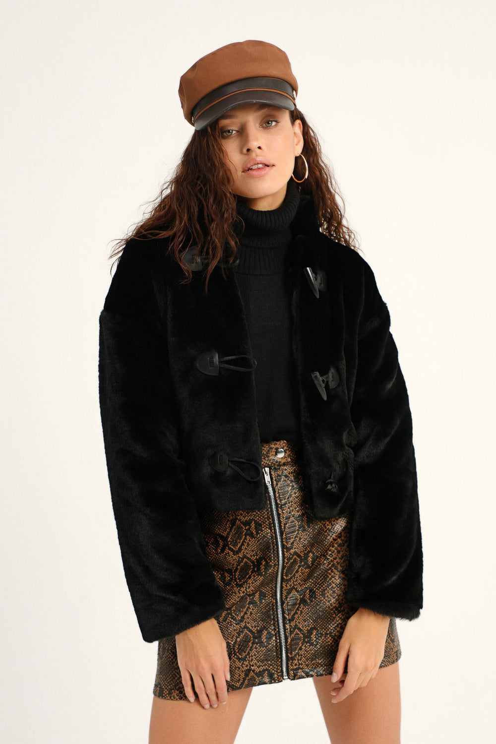 Buttoned Fur Coat Black