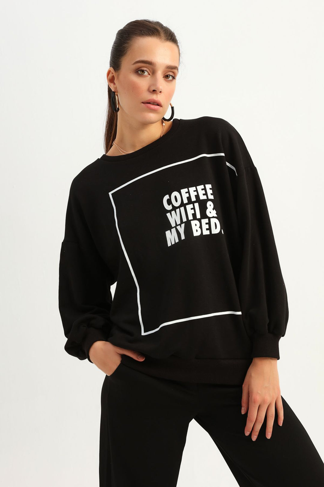 Letter Printed Sweatshirt Black
