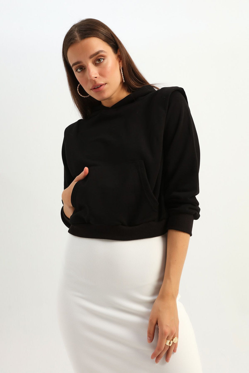 Hooded Kangaroo Pocket Sweatshirt Black