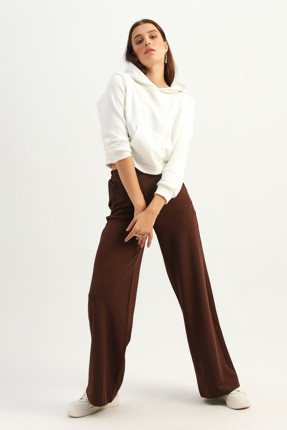 Hooded Kangaroo Pocket Sweatshirt Ecru