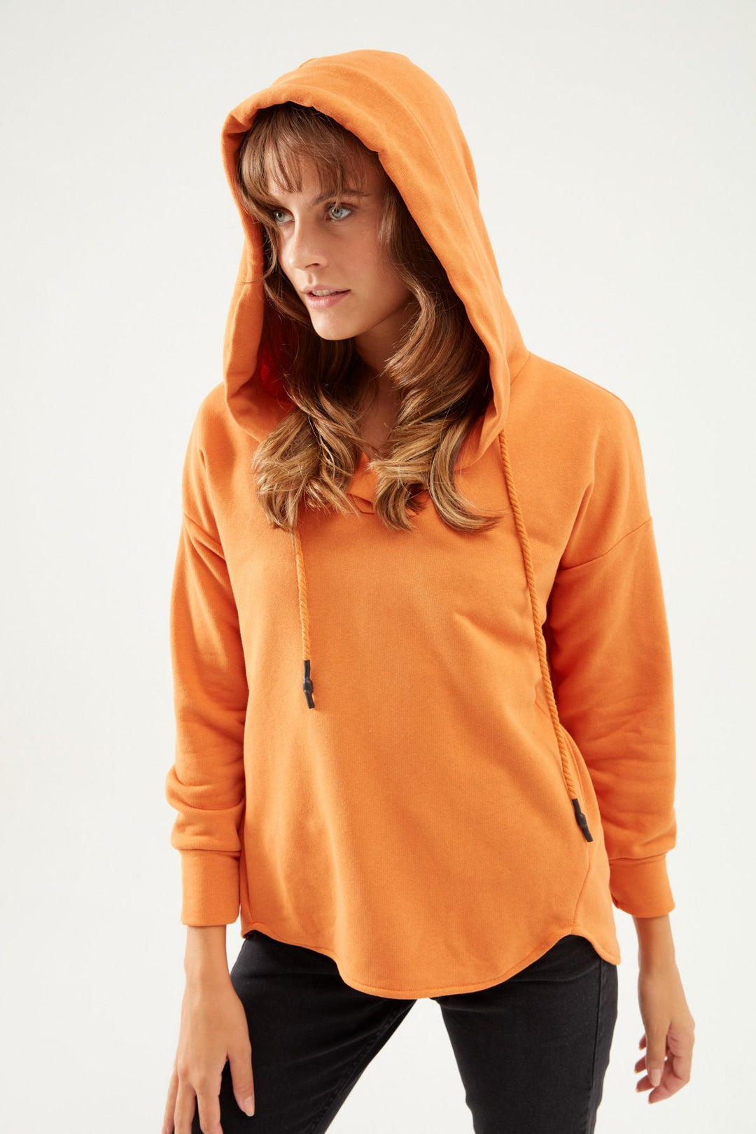 Kapüşonlu Oversize Sweatshirt Koyu Oranj