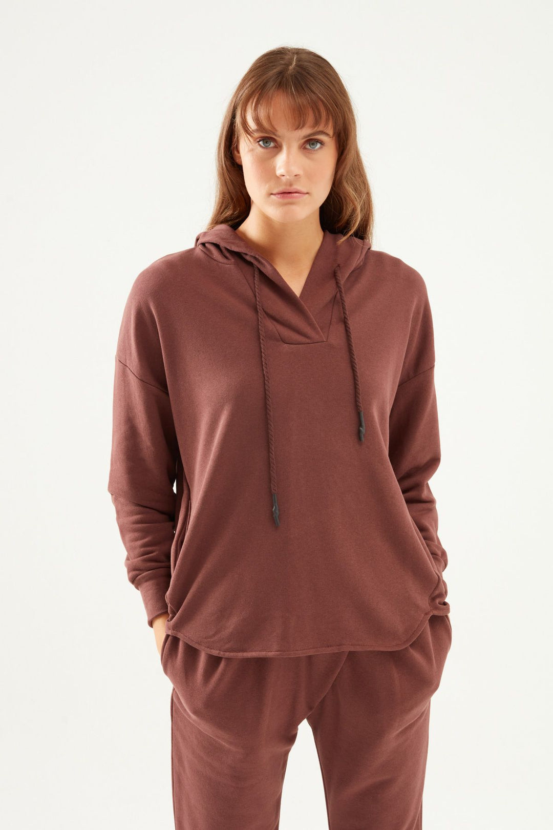 Kapüşonlu Oversize Sweatshirt Koyu Kahve