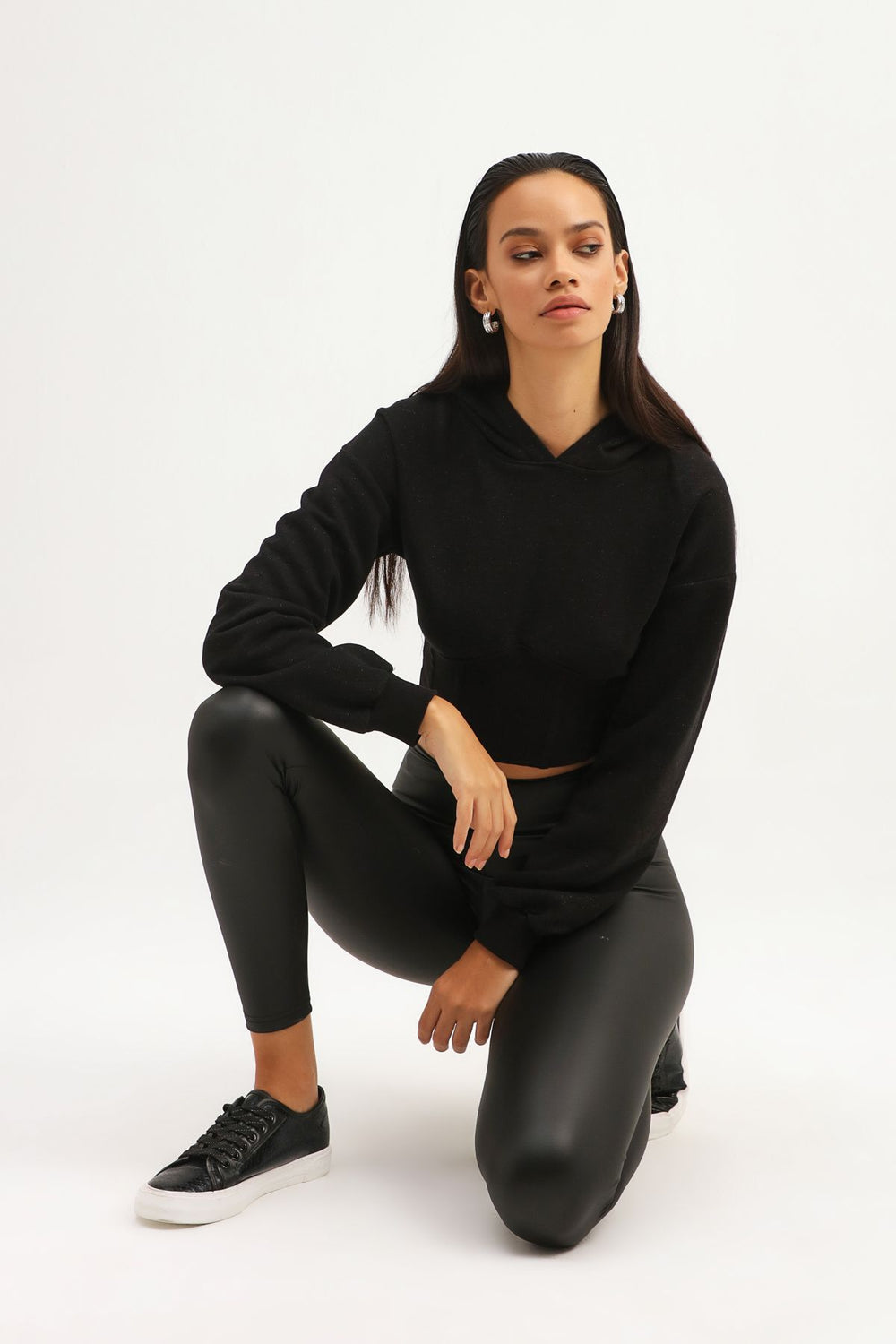 Hooded Crop Sweatshirt Black