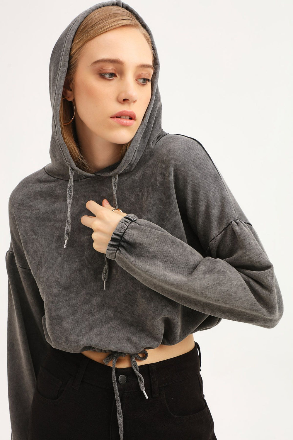 Pleated Waist Oversize Sweatshirt Anthracite