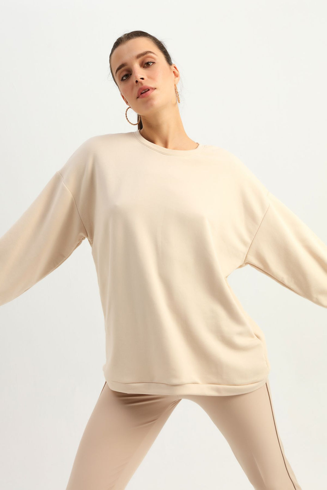 Oversize Long Sweatshirt Beige
