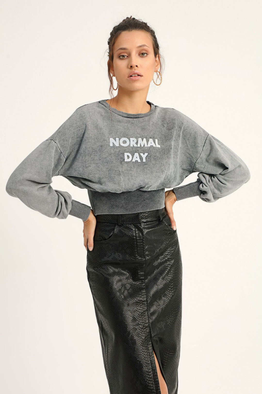 Printed Crop Sweatshirt Anthracite