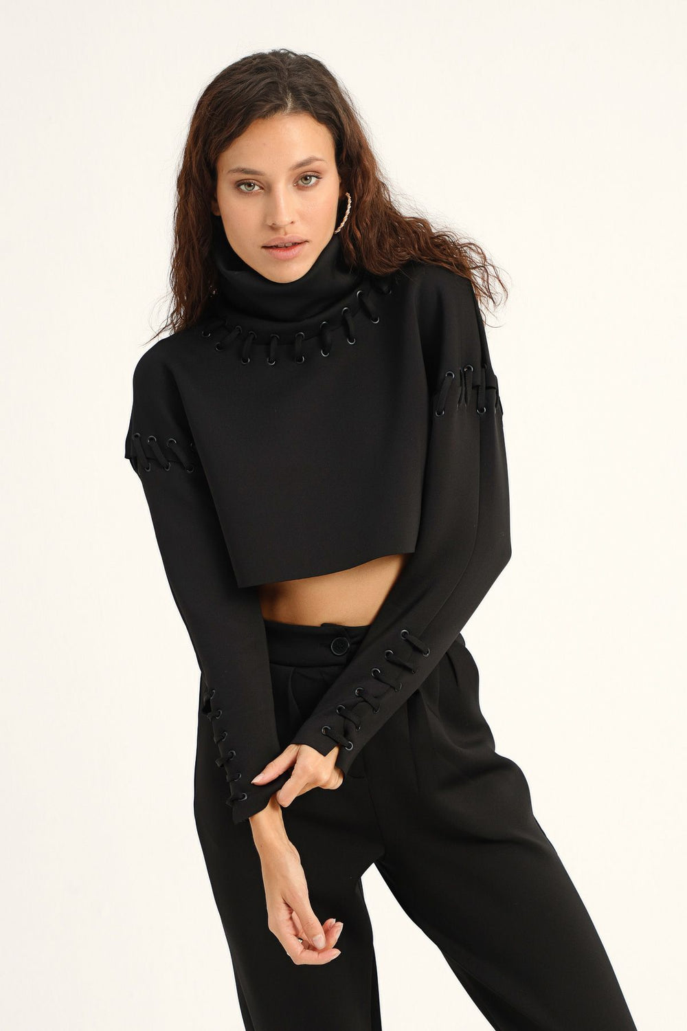 Diver Fabric Bird Eye Sweatshirt Black