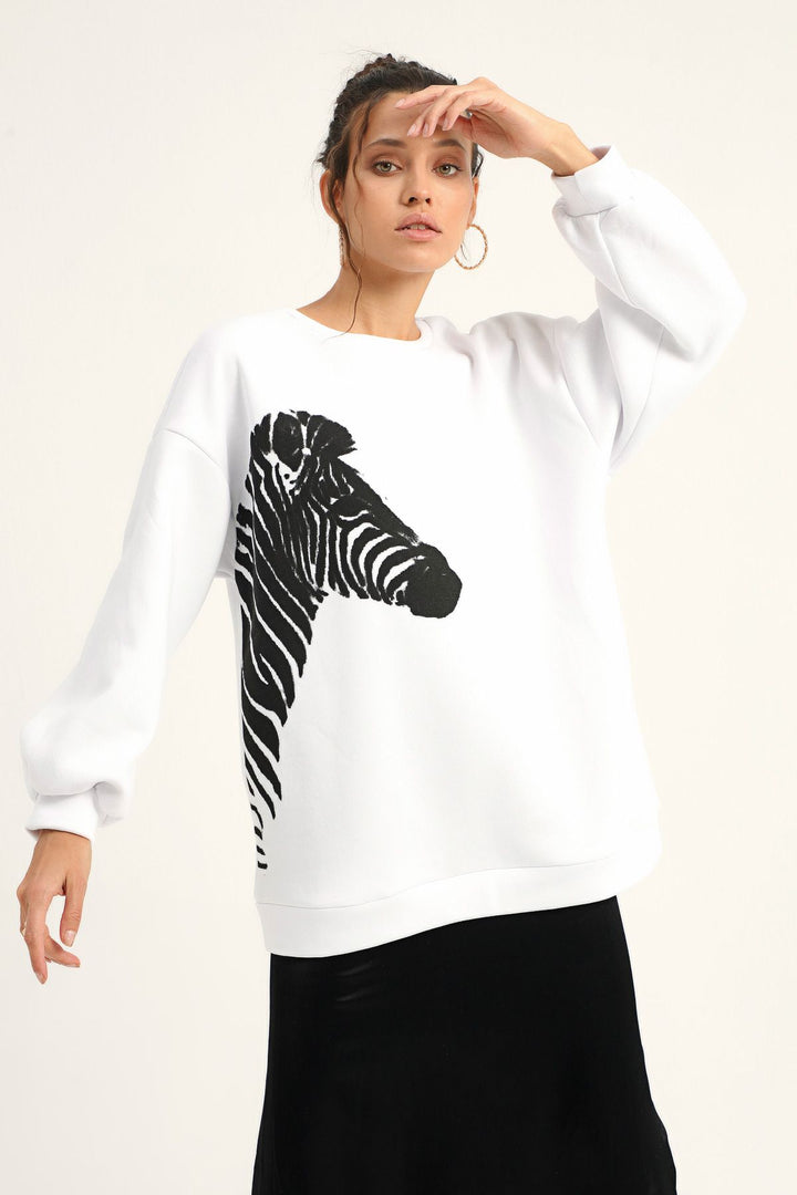Zebra Patterned Sweatshirt White
