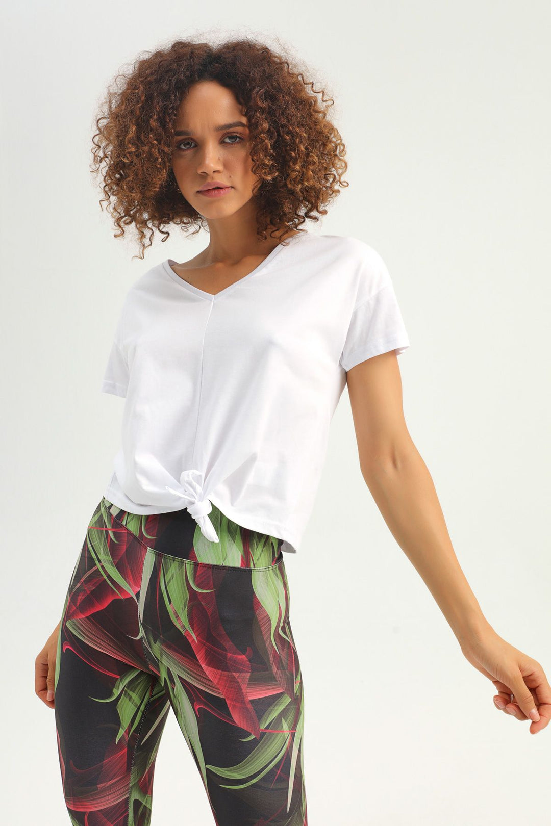 Tie Front V-Neck Sports T-Shirt White