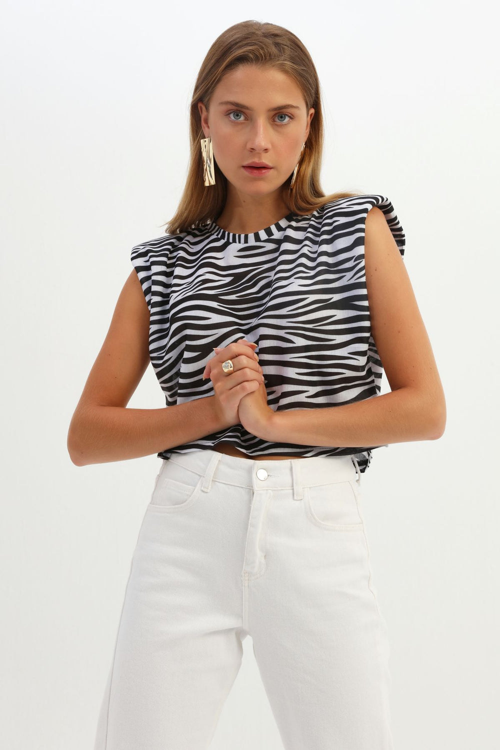 Zebra Patterned Padded T-Shirt Black