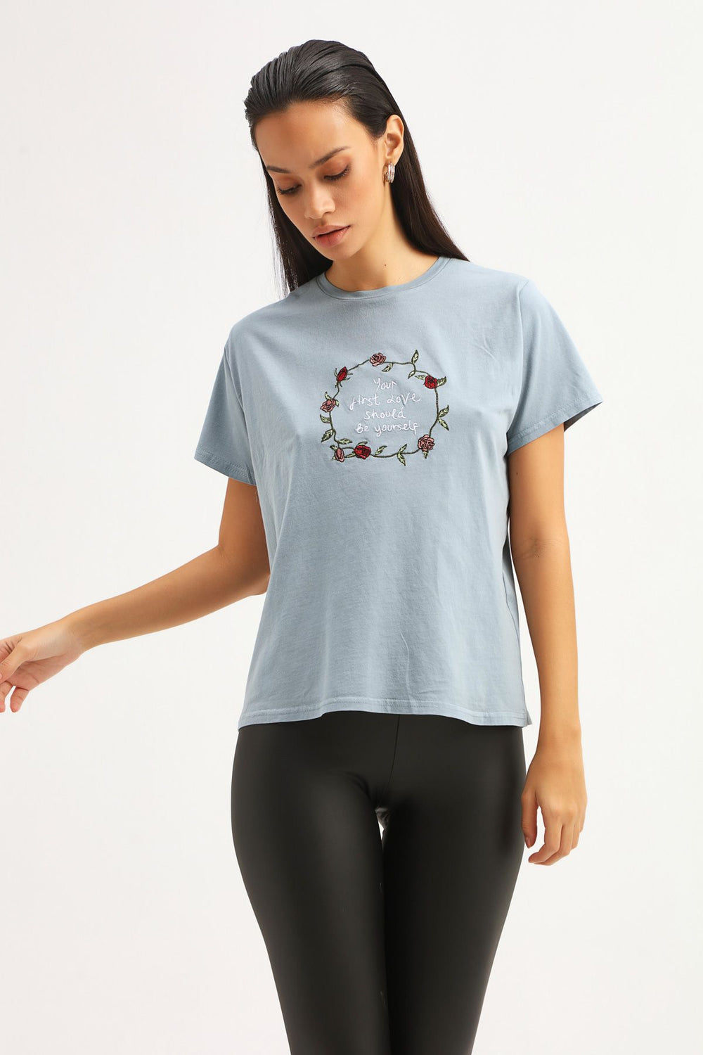 Nakışlı Tişört Mavi