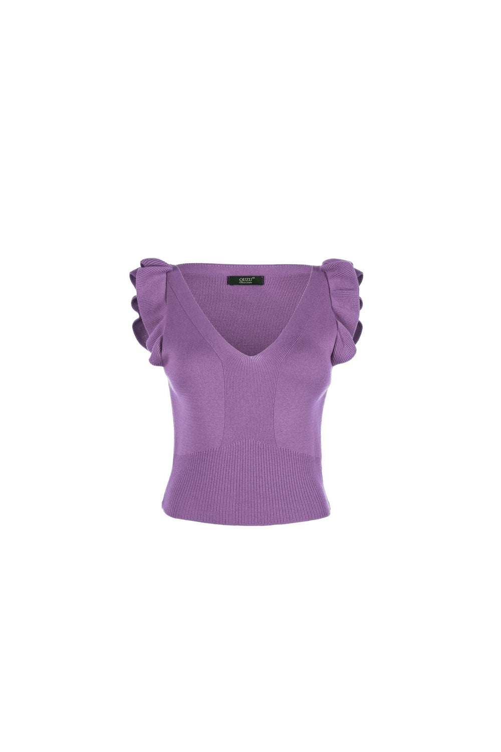 Ruffled Sleeves V Neck Knitwear Lilac