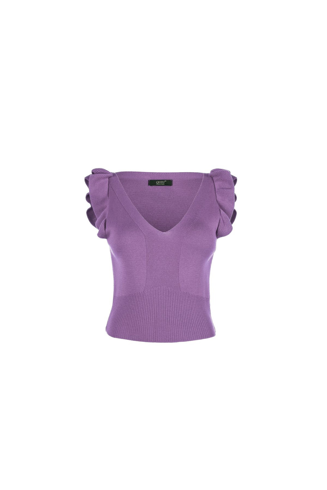 Ruffled Sleeves V Neck Knitwear Lilac