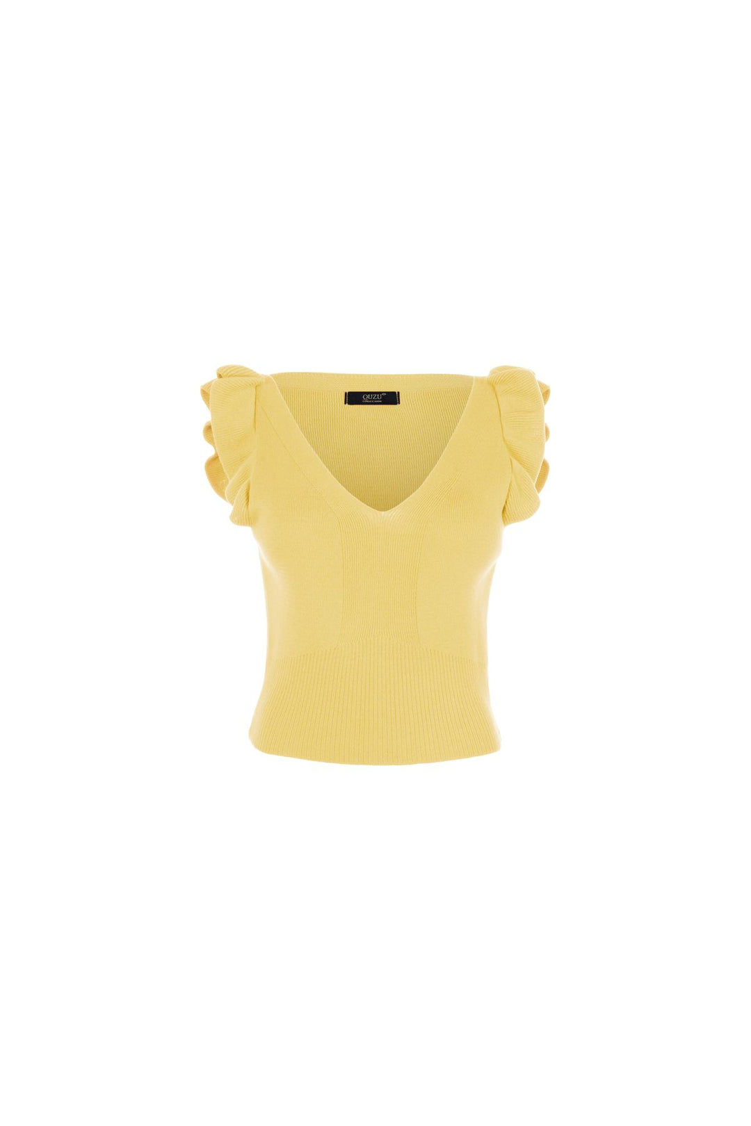 Ruffled Sleeves V Neck Knitwear Yellow