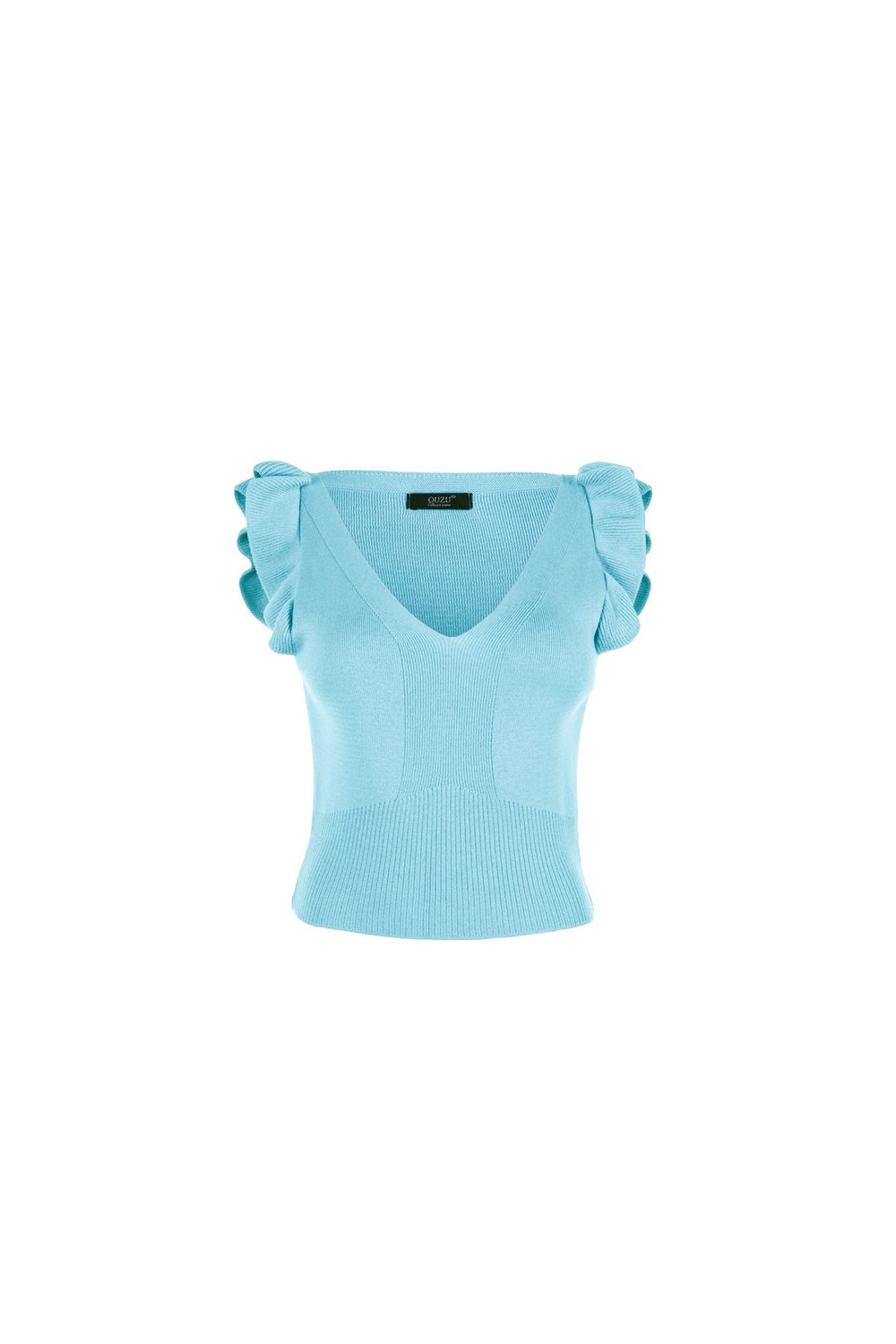 Ruffled Sleeves V Neck Knitwear Baby Blue