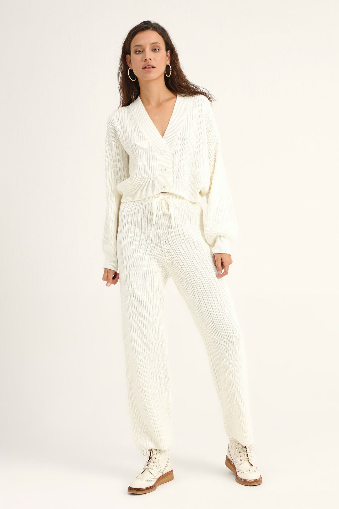 Wide Leg Knitwear Trousers White