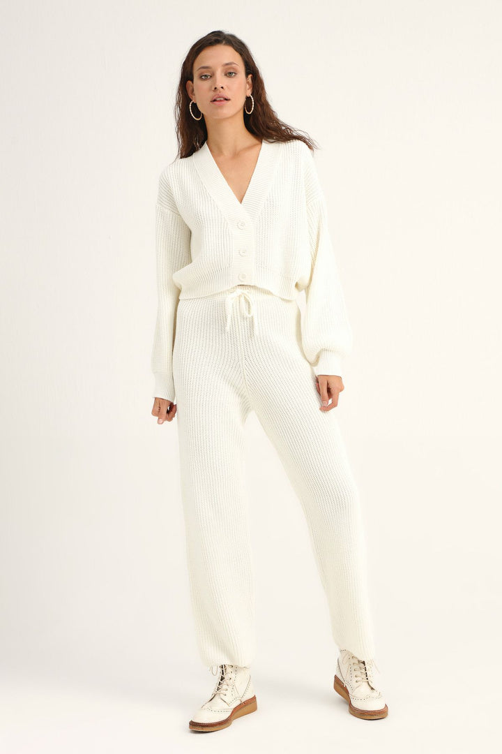 Wide Leg Knitwear Trousers White