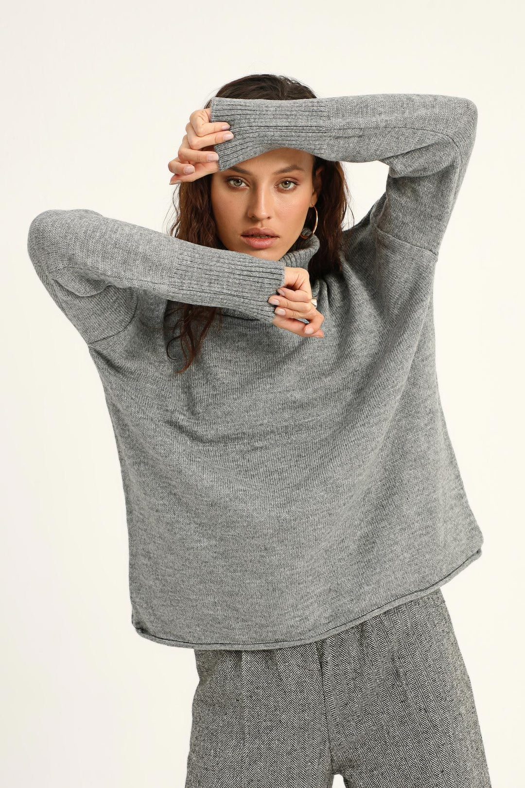 Turtleneck Loose Sweater Gray