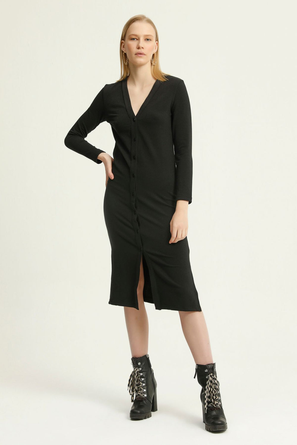 Buttoned Long Cardigan Black