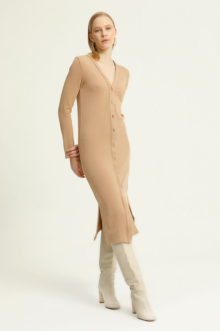 Buttoned Long Cardigan Beige