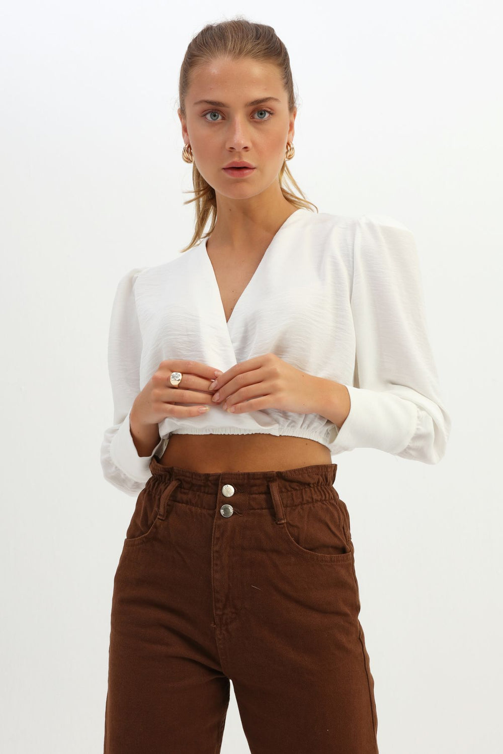 Waistcoat Double Breasted Crop Blouse Ecru