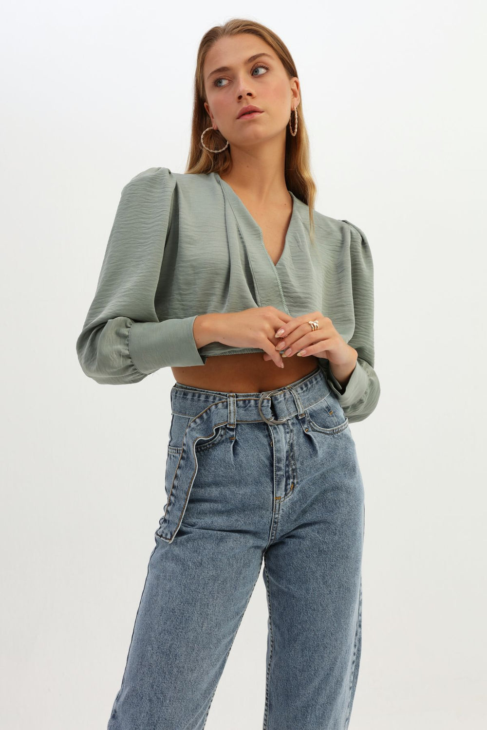 Waistcoat Double Breasted Crop Blouse Mint