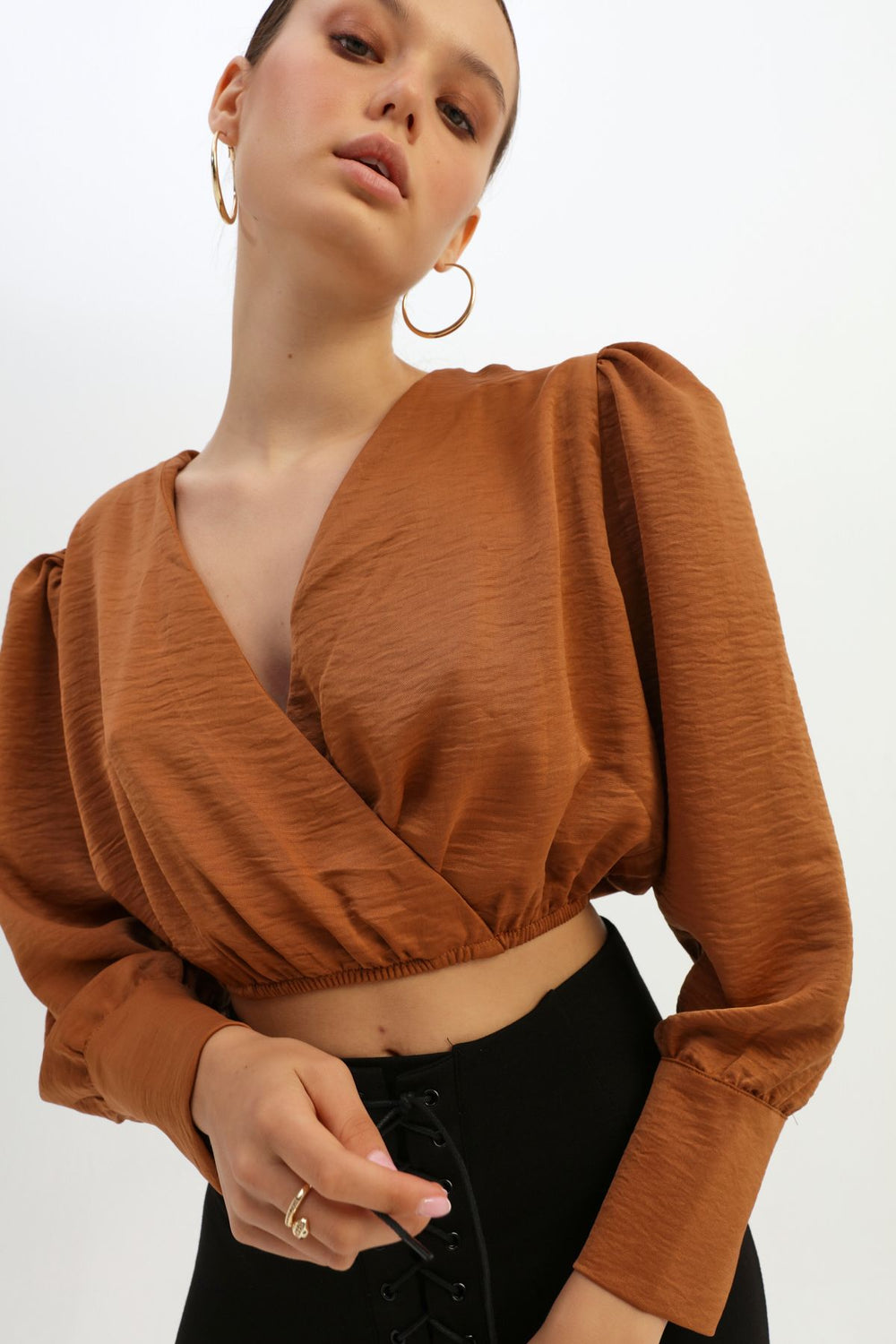 Waistcoat Double Breasted Crop Blouse Brown