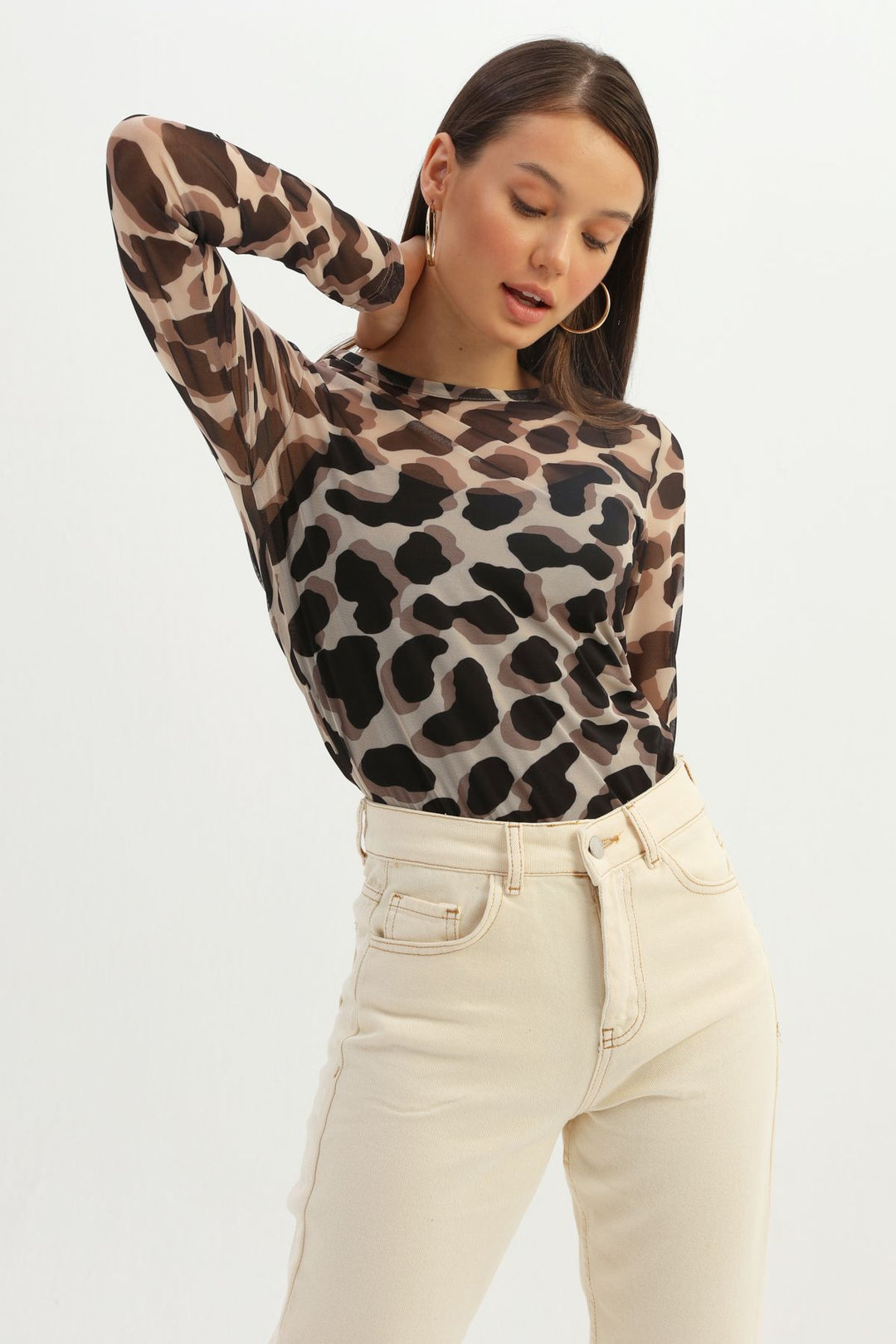 Leopard Patterned Tulle Blouse Brown