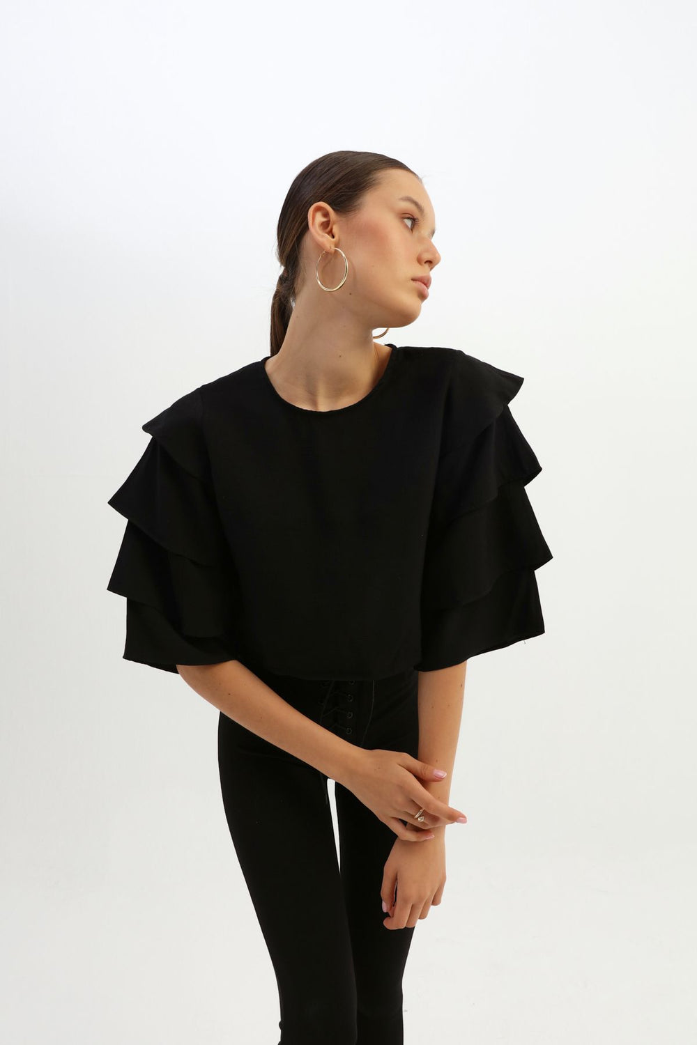 Ruffle Sleeve Blouse Black