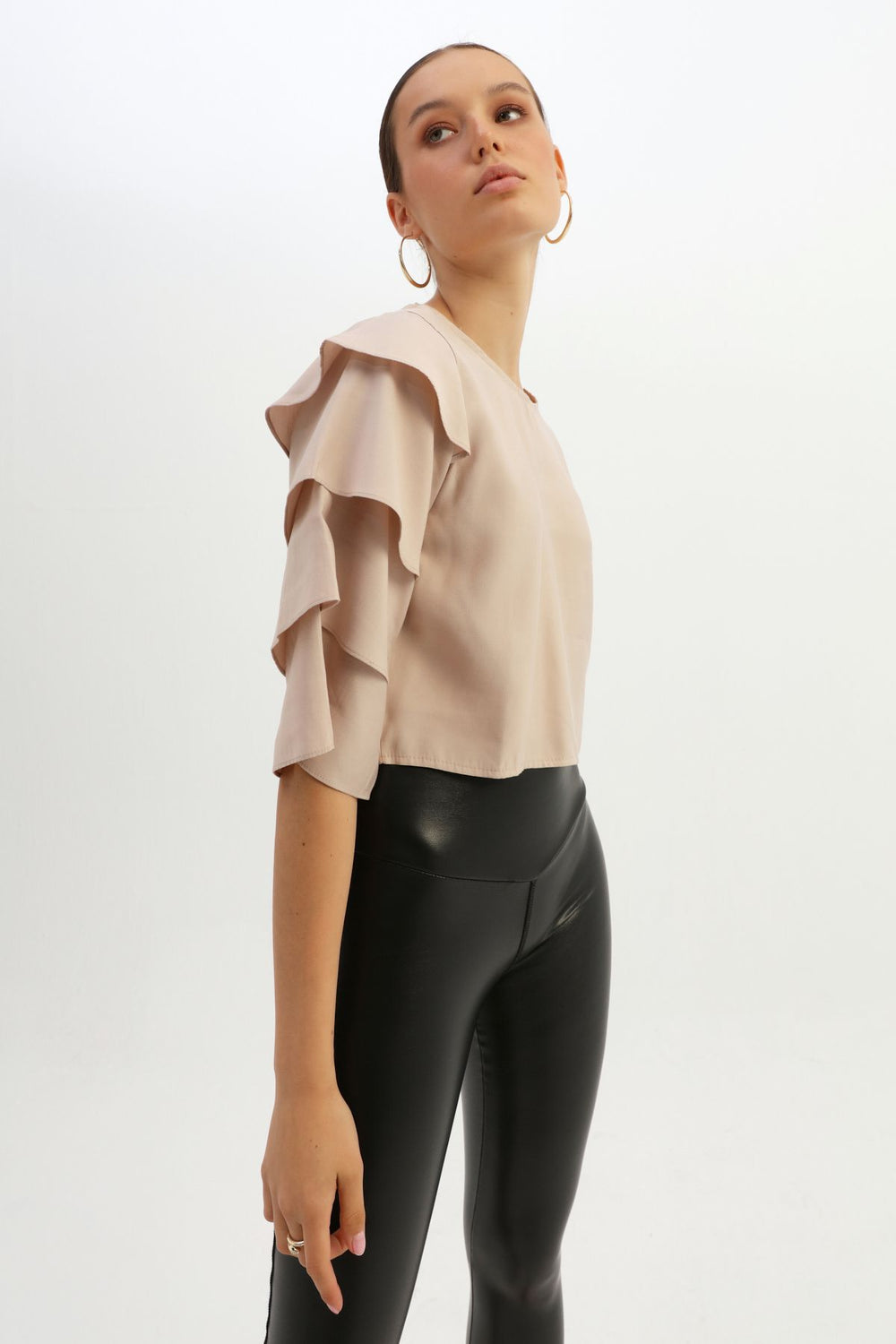 Ruffle Sleeve Blouse Beige