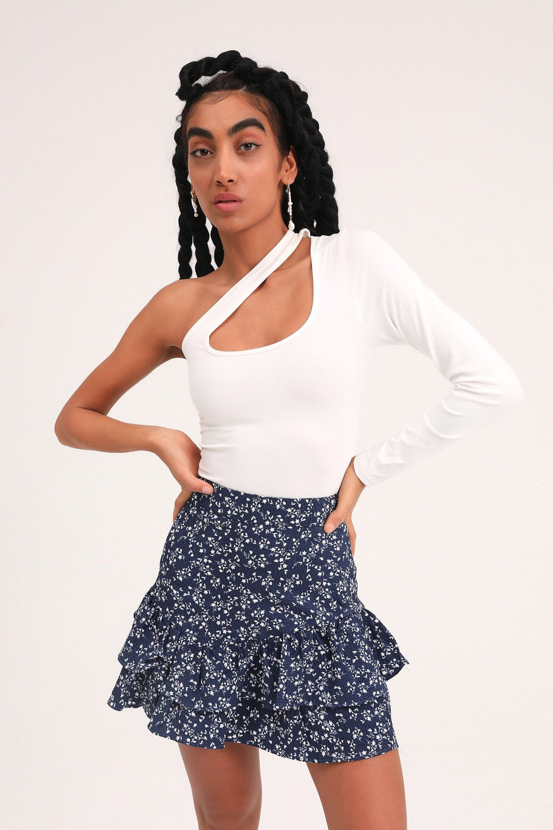 Asymmetric Sleeve Bodysuit Ecru