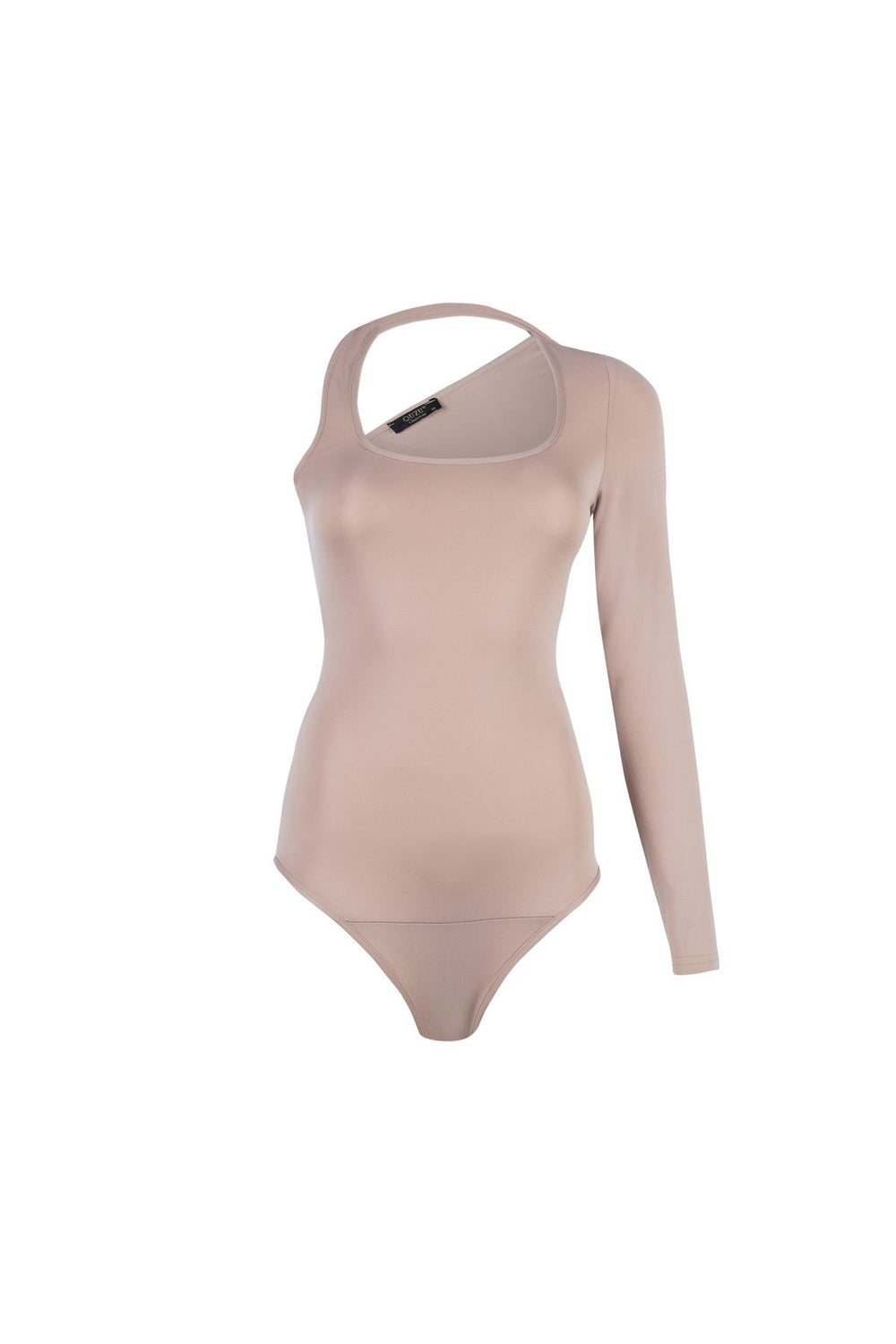 Asymmetric Sleeve Bodysuit Beige