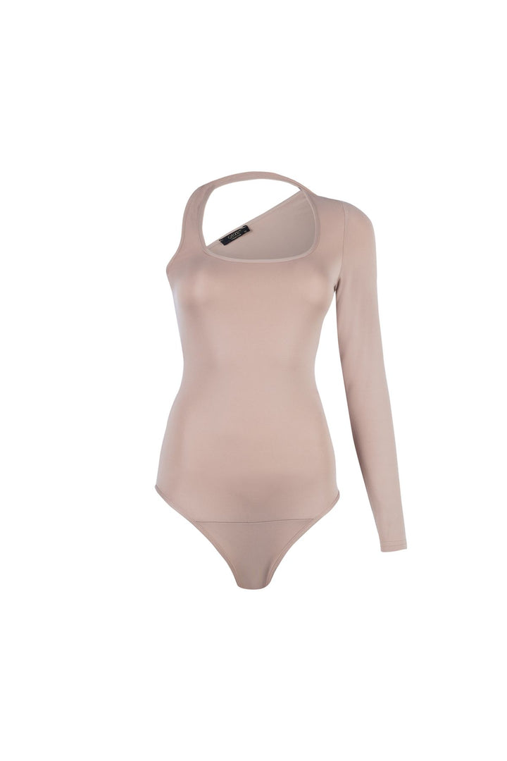 Asymmetric Sleeve Bodysuit Beige