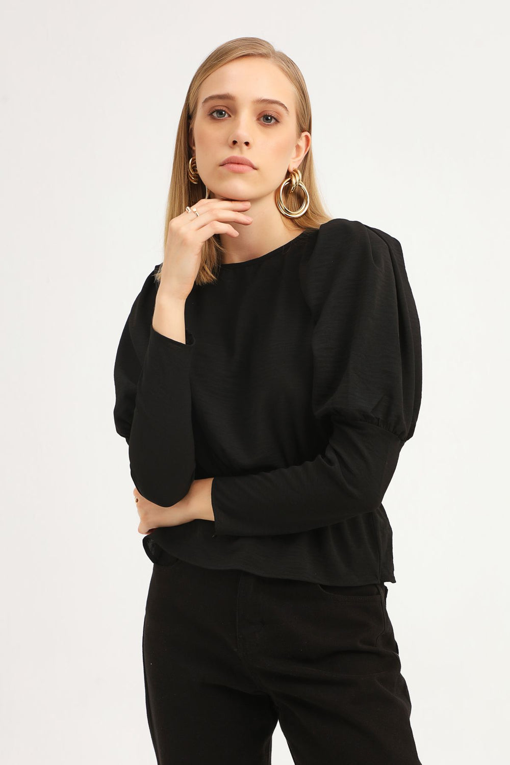Balloon Sleeve Blouse Black