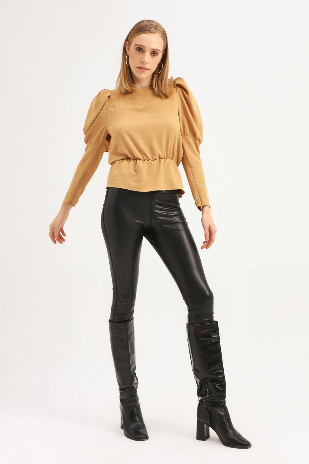 Balloon Sleeve Blouse Camel