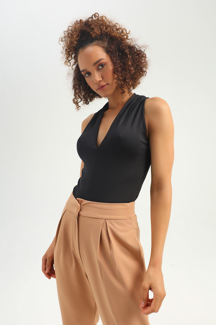 V Neck Bodysuit Black