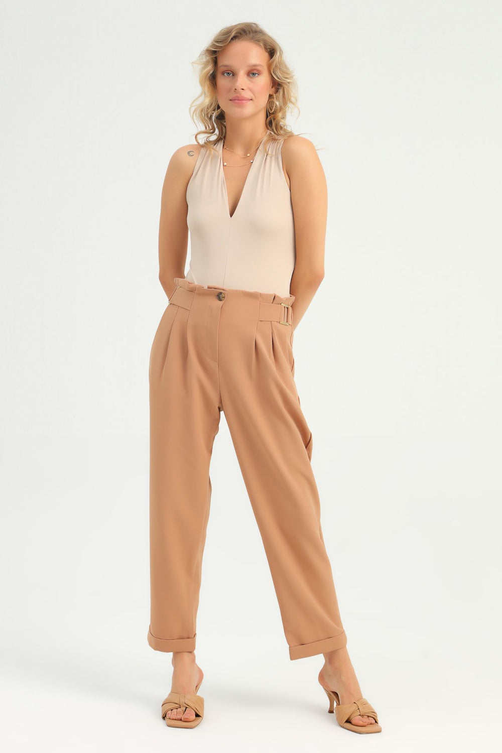 V Neck Bodysuit Beige