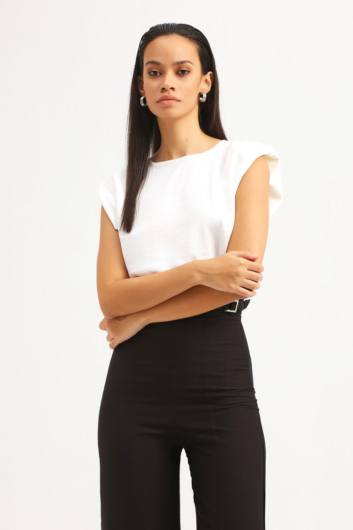 Waistband Crop Blouse Ecru