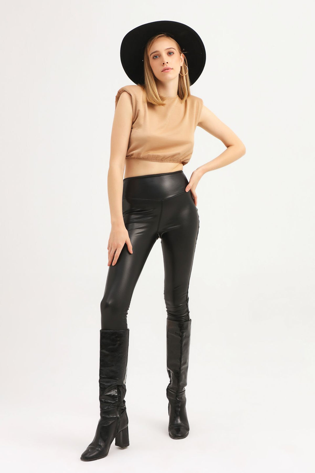 Padded Crop Blouse Camel