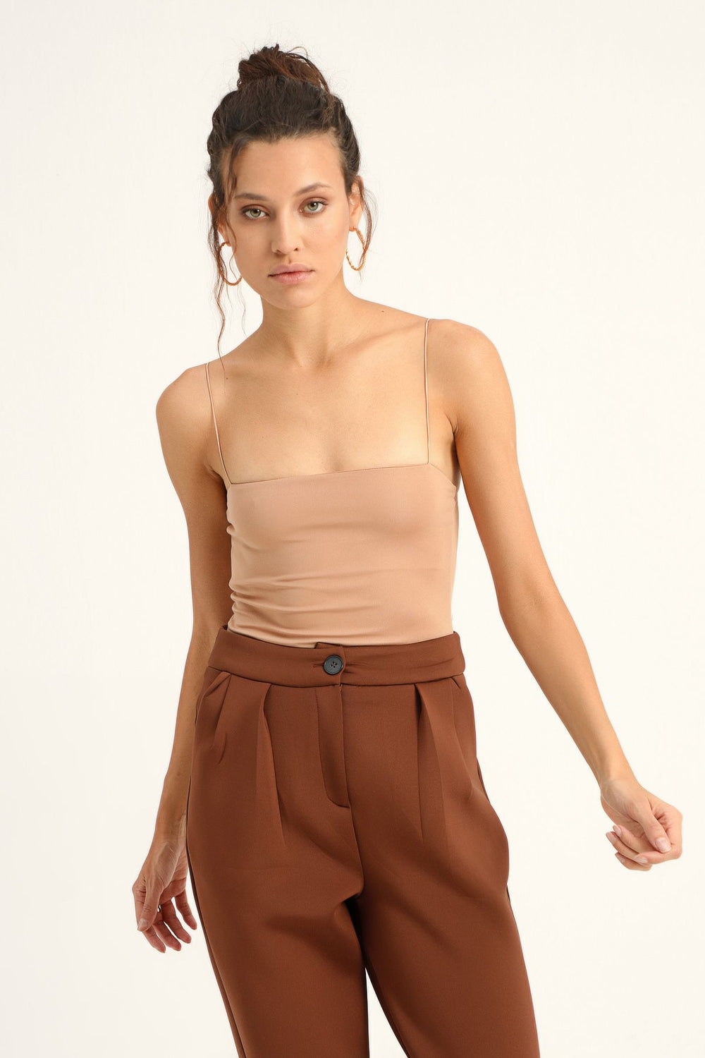 Slim Strap Bodysuit Camel
