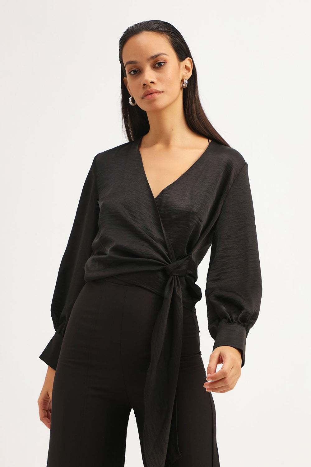 Double Breasted Collar Blouse Black