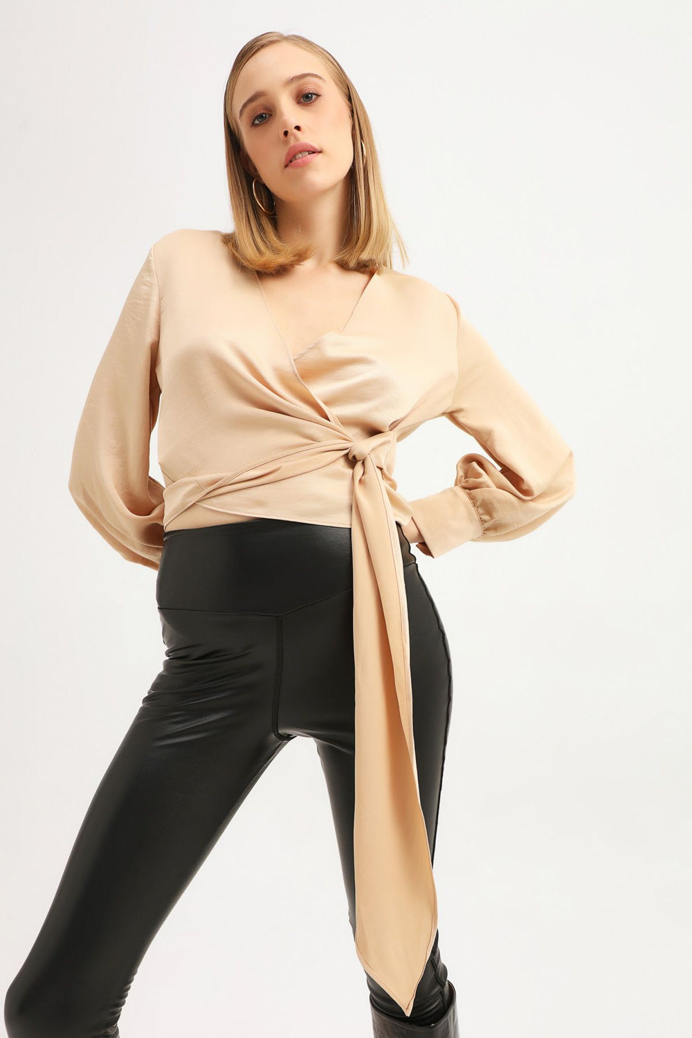Double Breasted Collar Blouse Light Beige