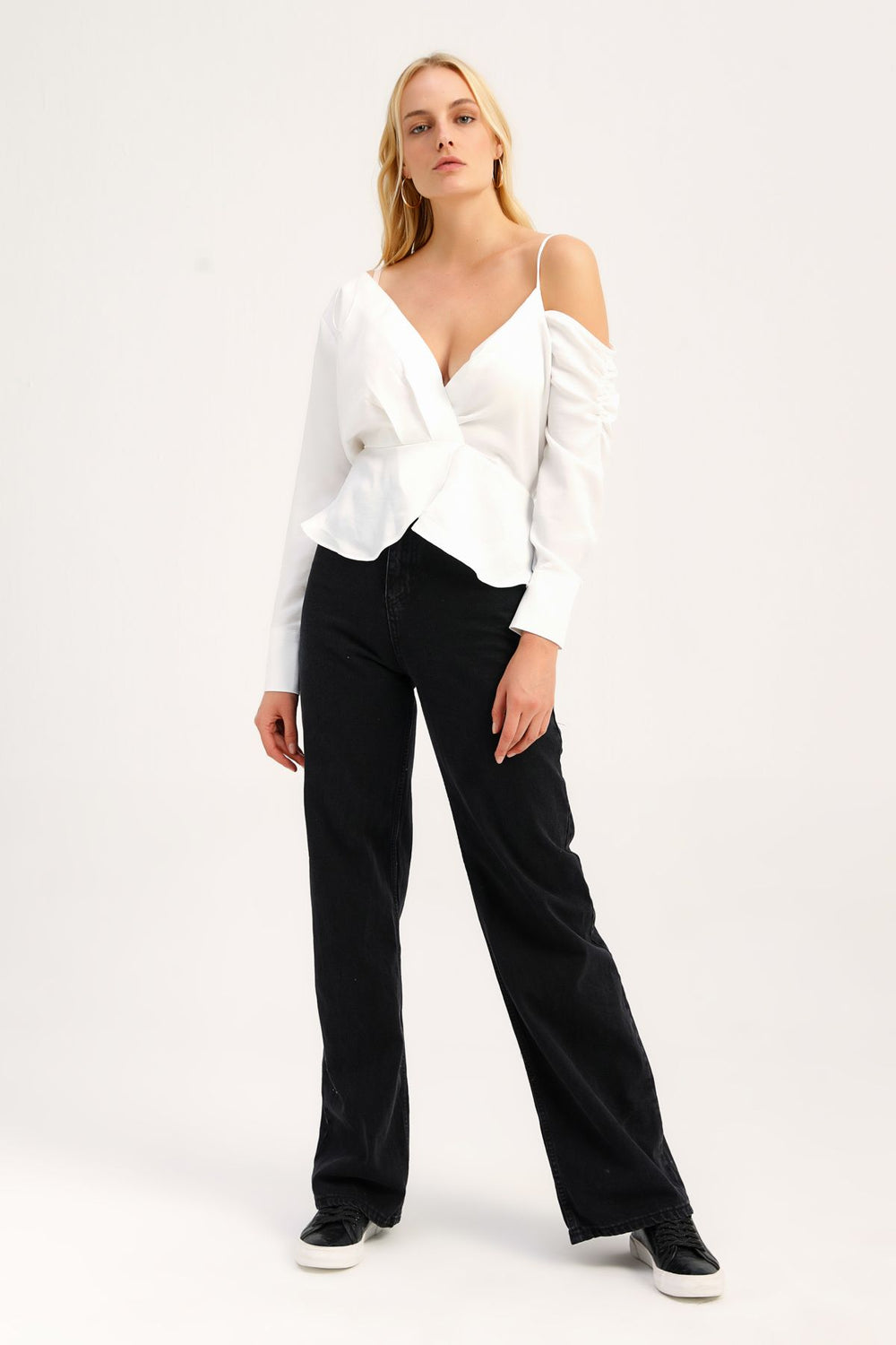 One Shoulder Double Breasted Blouse Ecru