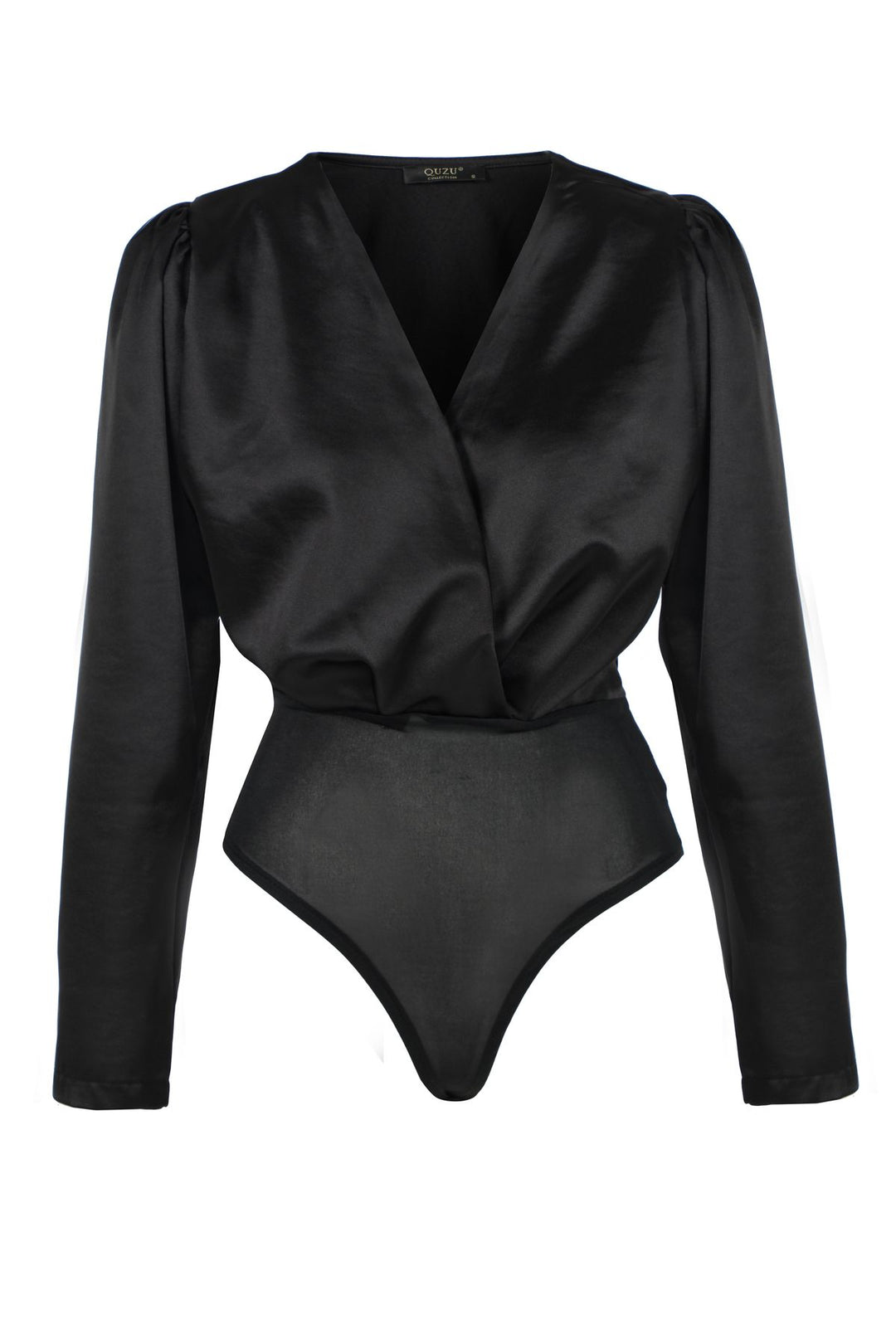 Double Breasted Satin Bodysuit Black