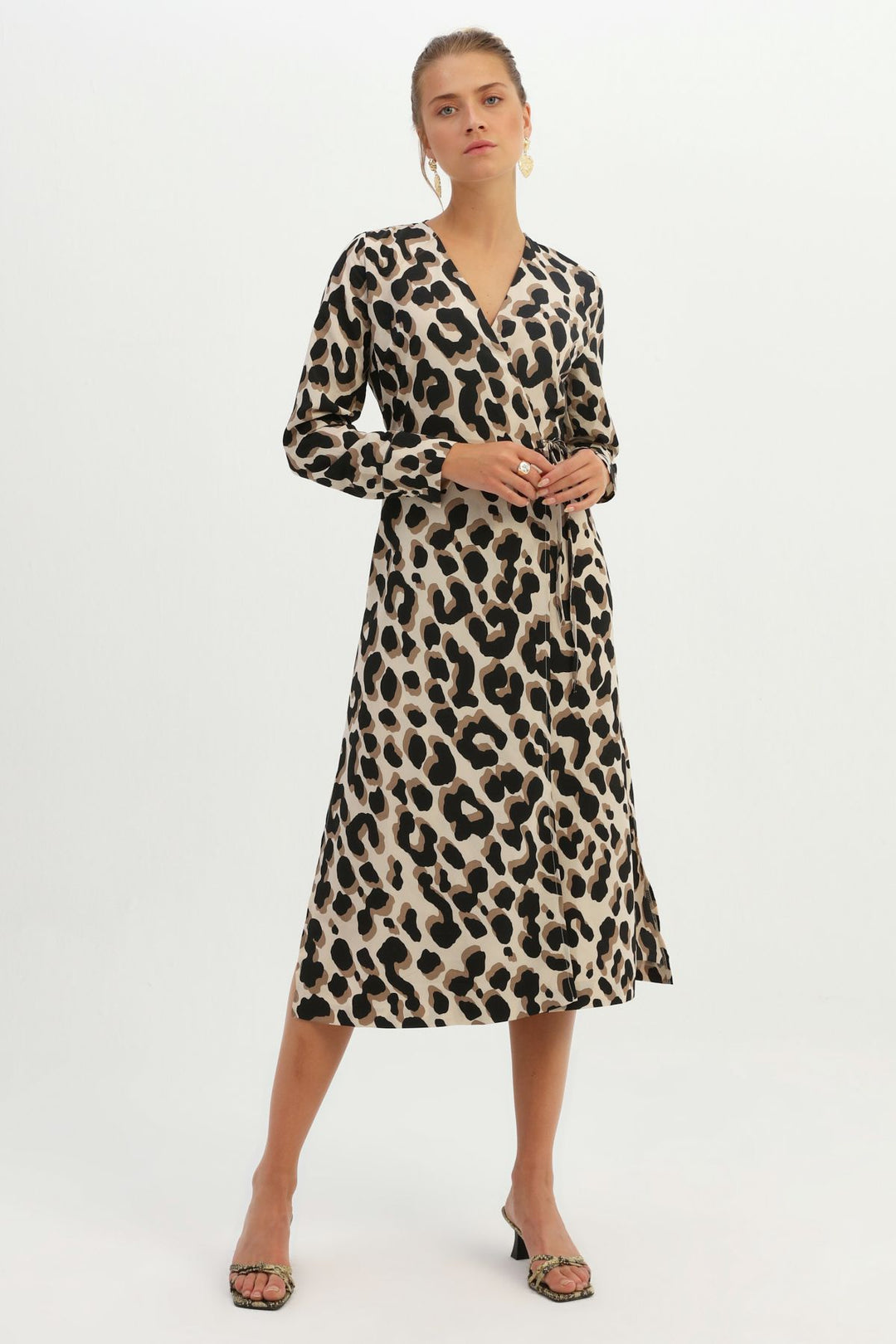 Patterned Wrap Dress Brown