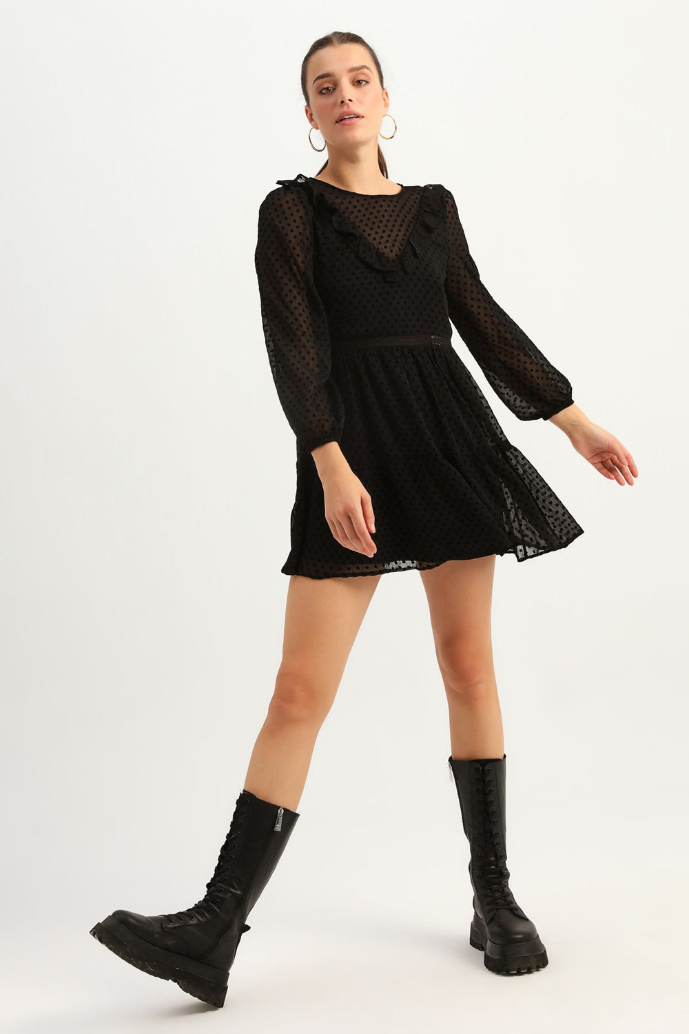 Polka Dot Frilly Dress Black